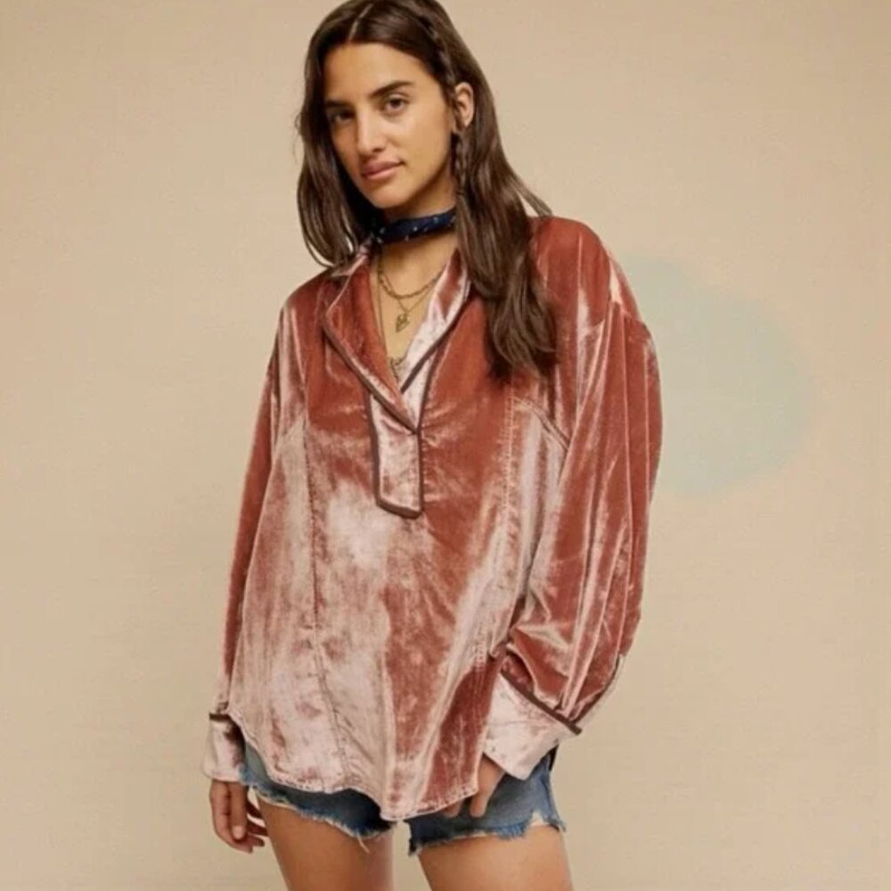 We The Free Velvet Blouse in Dusty Rose